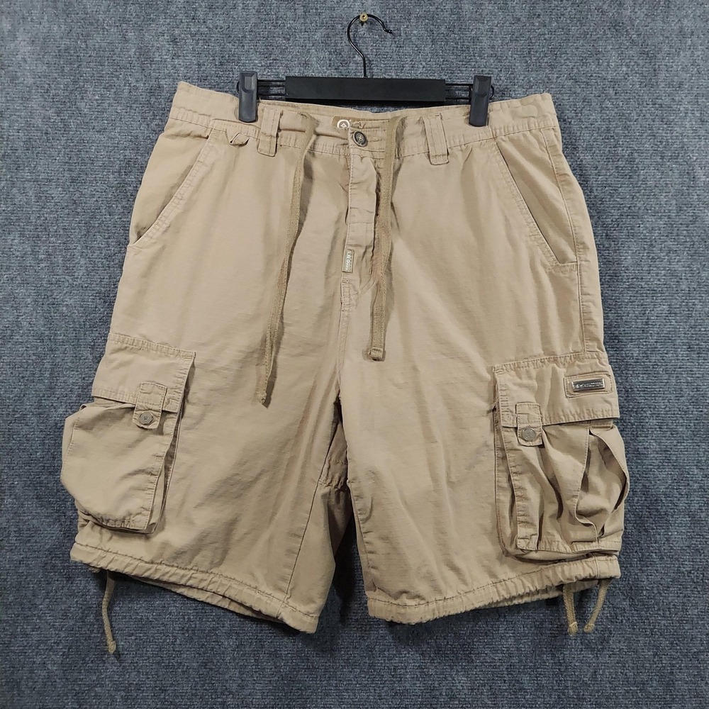 LRG Cargo Shorts Mens 34 Beige Cotton Canvas Drawstring Utility Summer Pockets
